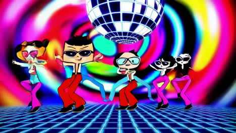 animated kids dancing in a disco party