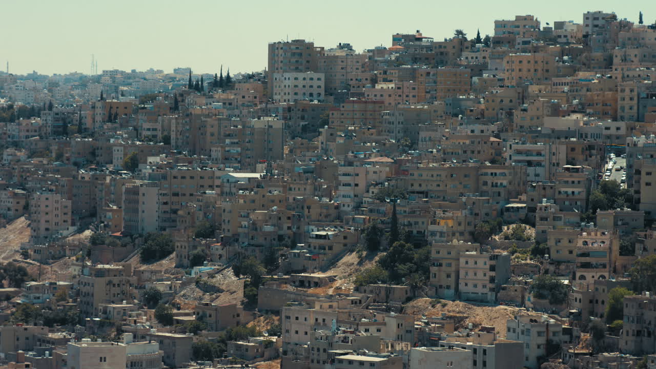 Jabal Al Ashrafyia Amman, Jordan. Close shot for Jabal Al Ashrafyeh houses. Urban Sprawl 4K footage
