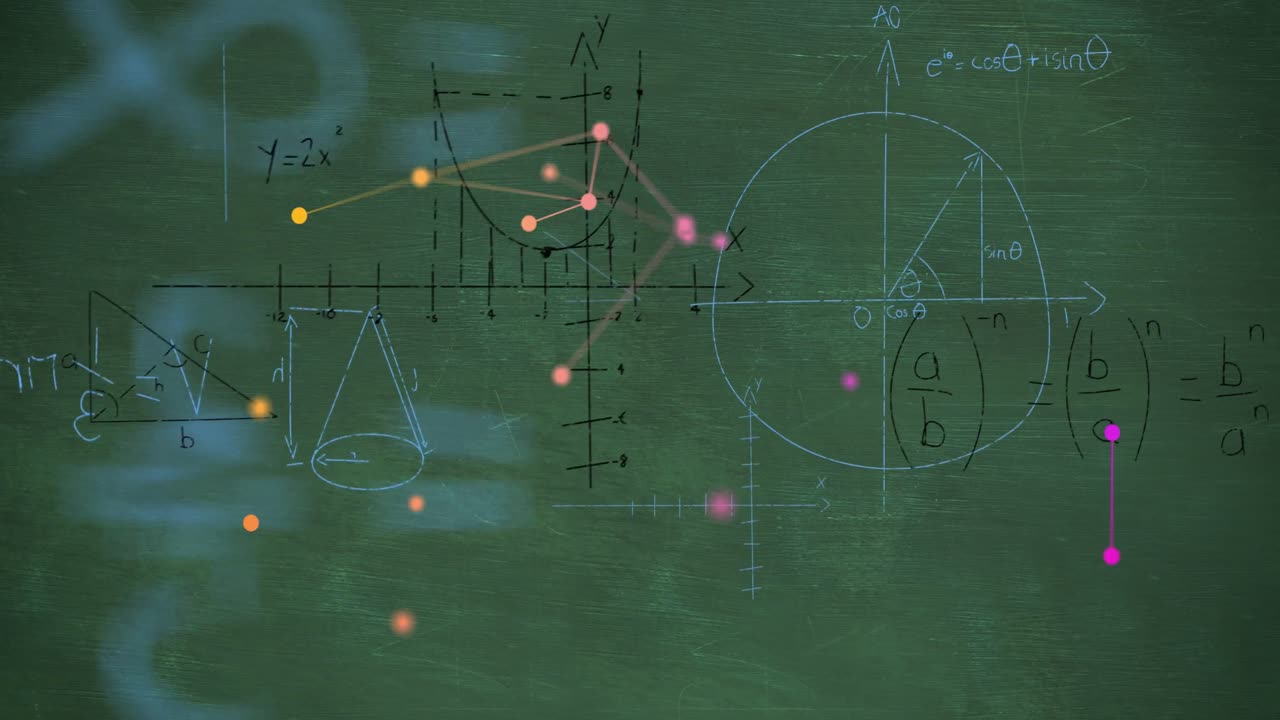초록색 배경에 수학적 방정식의 애니메이션