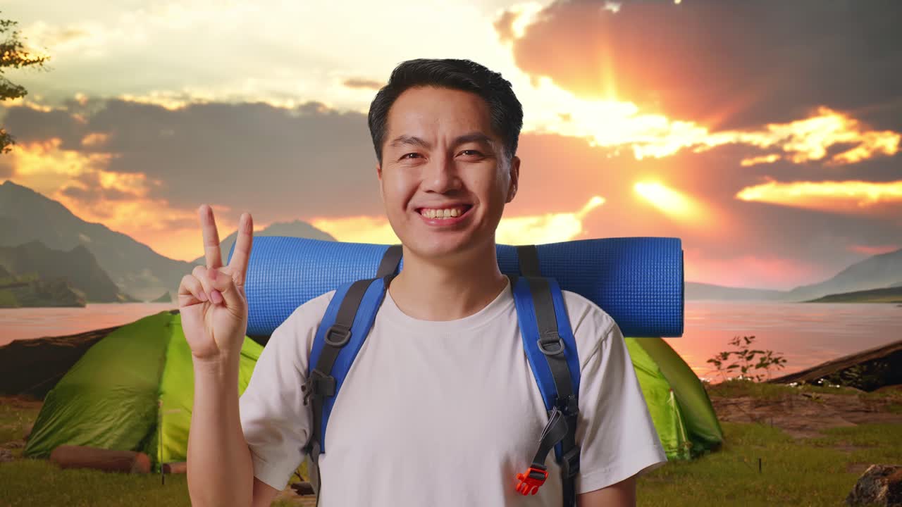 Happy camper at sunrise