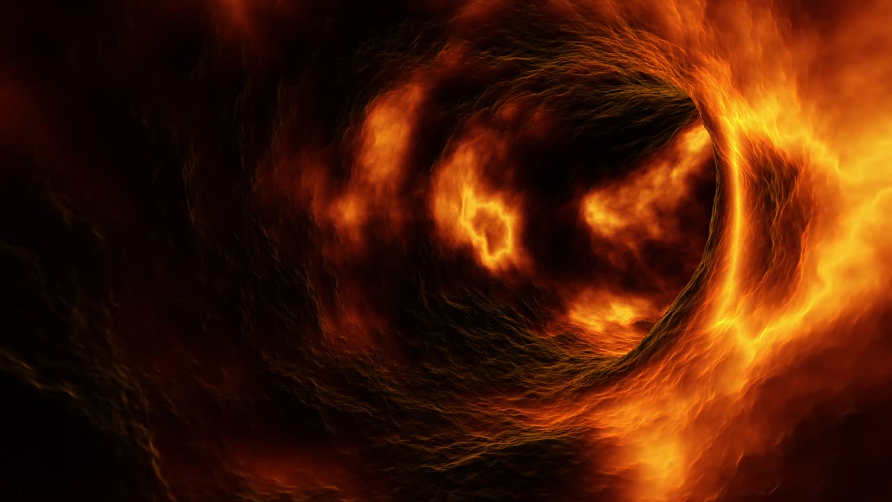 3D-Tunnel-Animation. Feuer und Flammen ringsum. Perfekter Loop