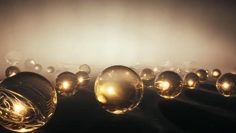 golden spheres in a smoky background