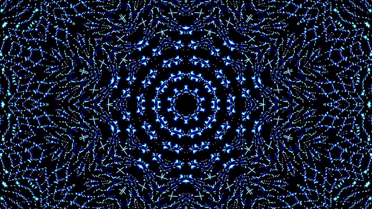 light wave abstract dots set blue color kaleidoscope black background