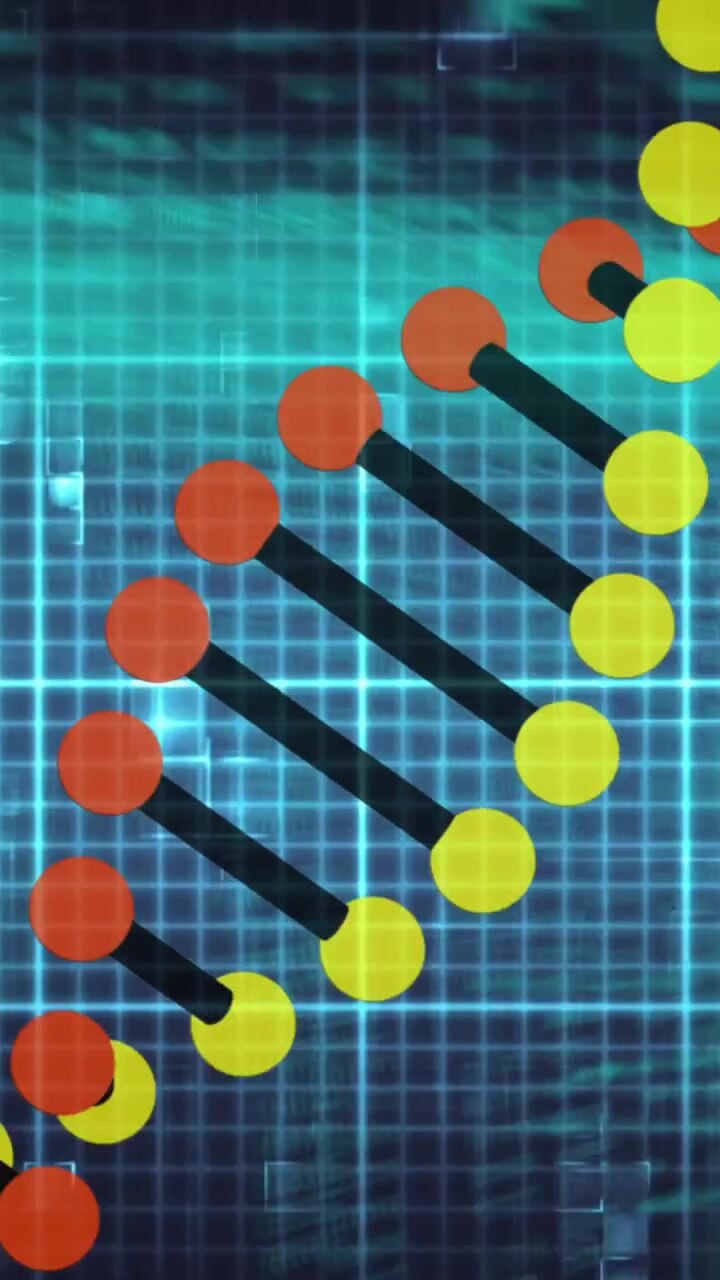 Animation of dna chain over data processing in green and black space