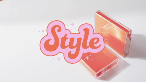animation of style text over tape on white background