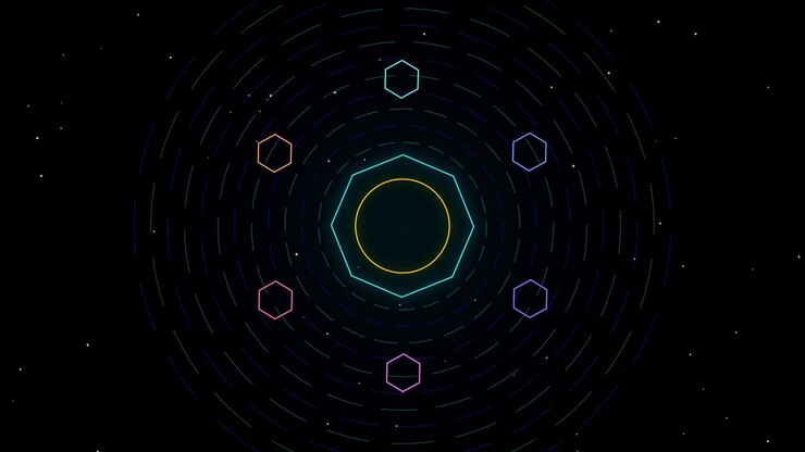 Abstract Neon Geometric Animation with Rotating Hexagons