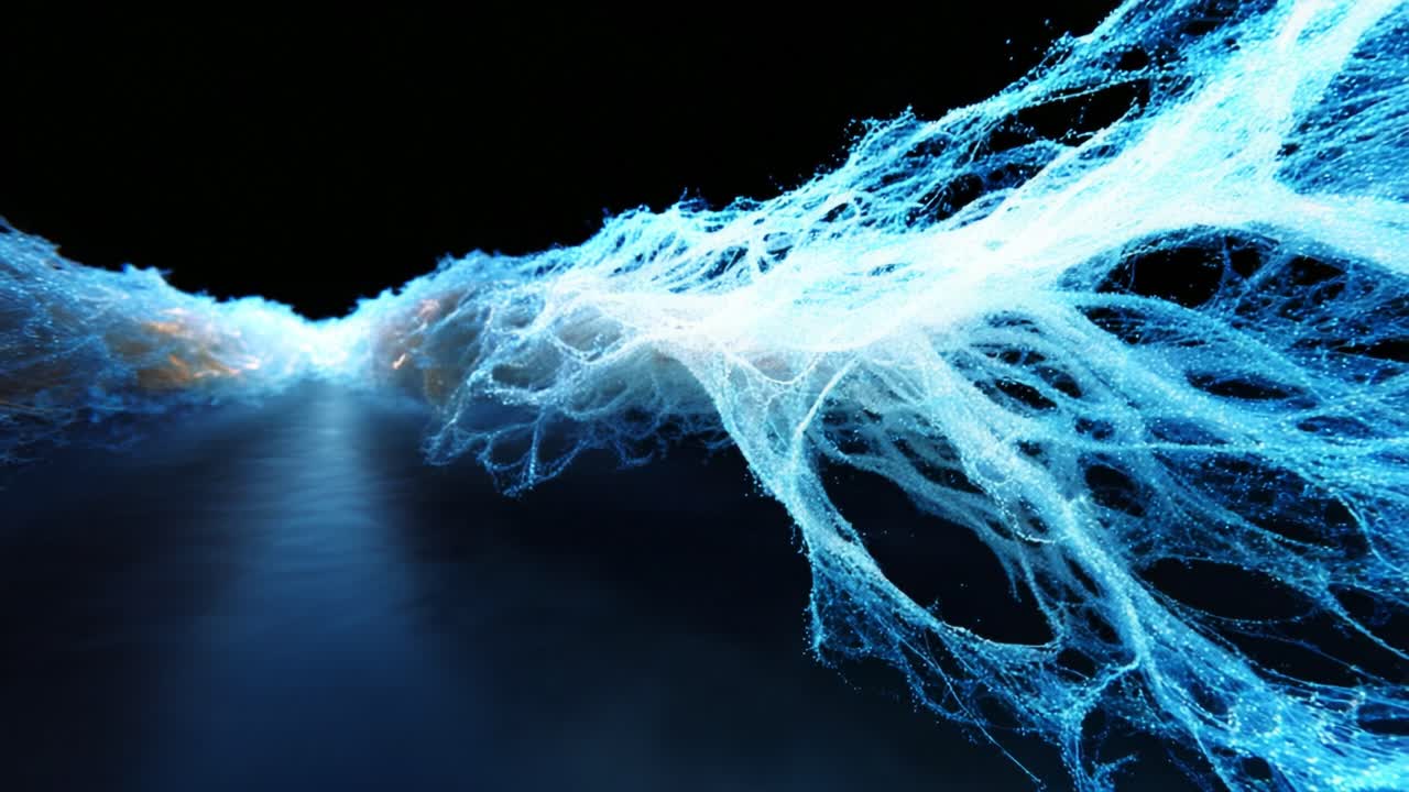An Ethereal Network of Luminous Streams: Captivating Waves of Glowing Particles Flowing Through a Dark Background, Creating a Hypnotic Visual Experience that Mesmerizes the Viewer