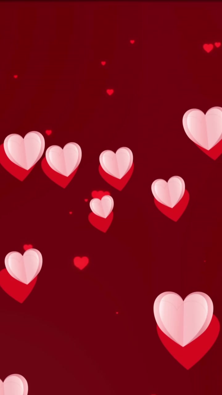 Animazione di icone di cuori rosa che fluttuano su spazio per il testo su sfondo rosso