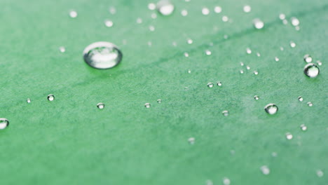 micro vídeo de primer plano de gotas de agua con espacio de copia en fondo verde