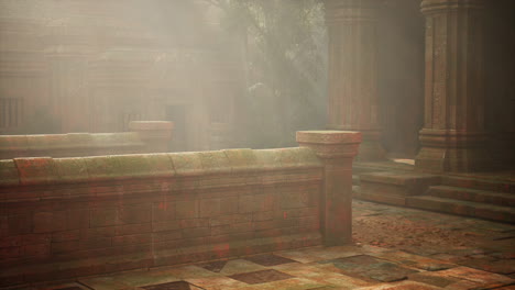 sunrise at secluded mayan temple ruins in jungle