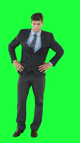 hombre de negocios apuntando a la pantalla