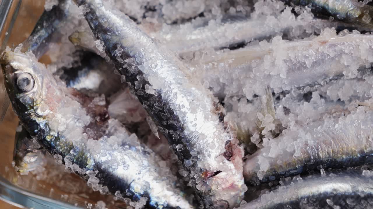 Salted Anchovies in a Glass Bowl