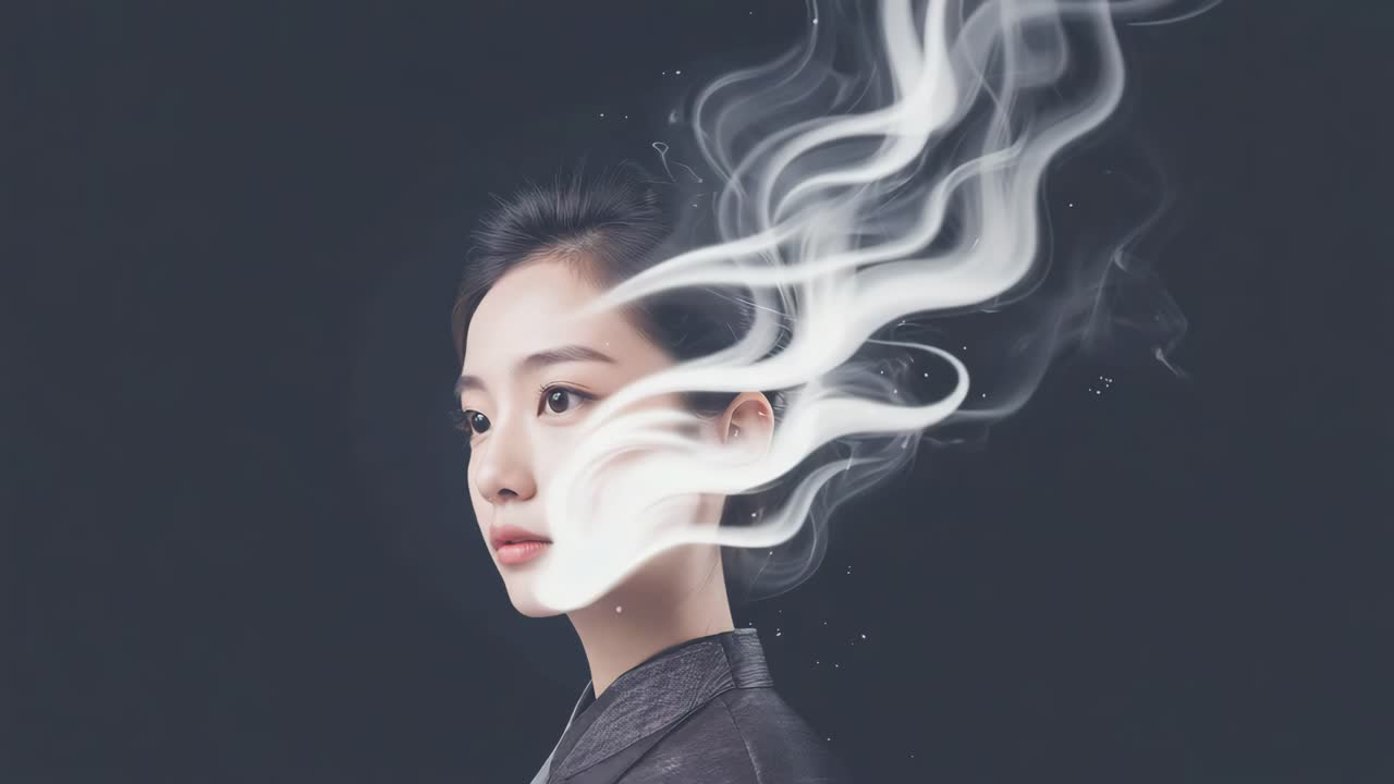 Portrait of a Young Woman with Ethereal Smoke