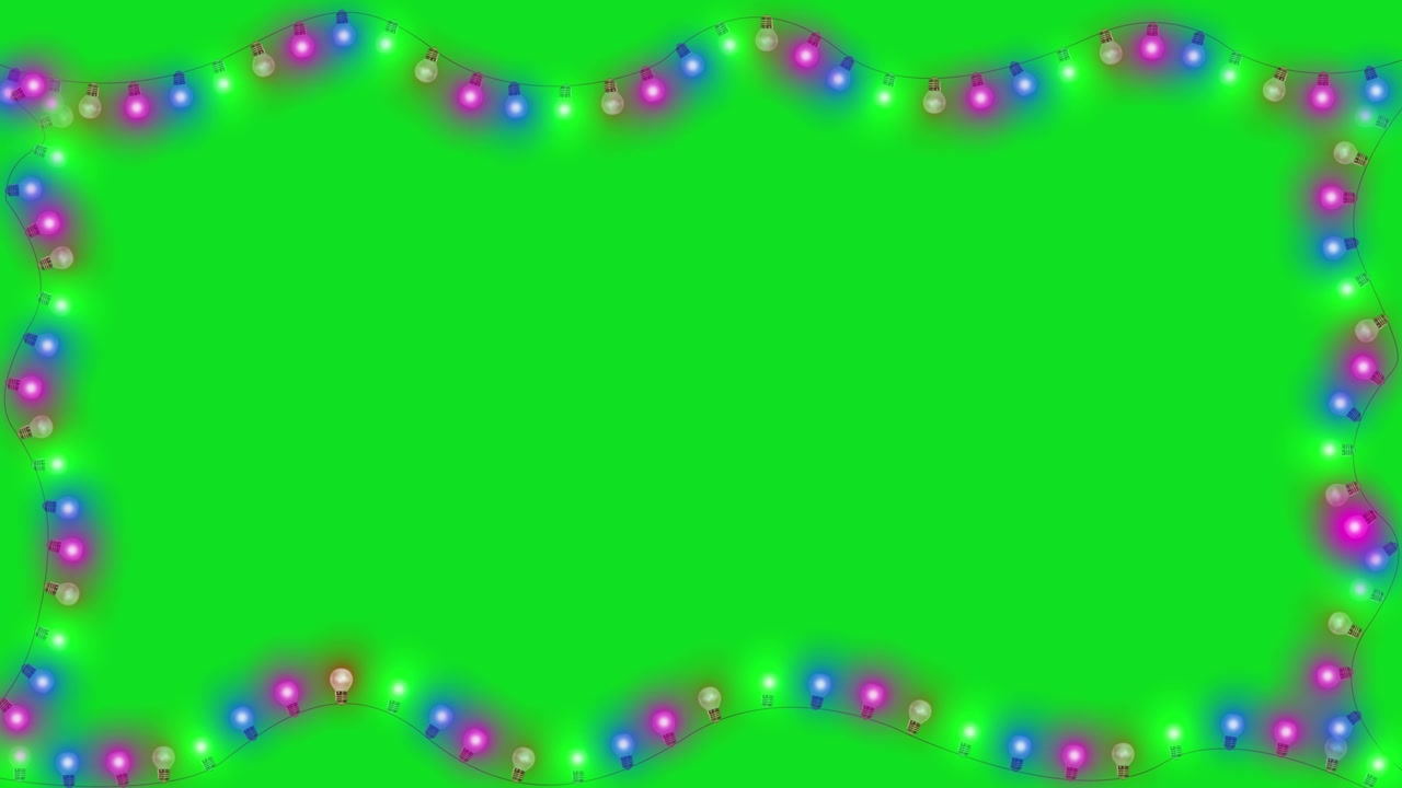 Ghirlanda 4K di luci colorate in loop a tema natalizio, con un motivo a cornice che lampeggia.