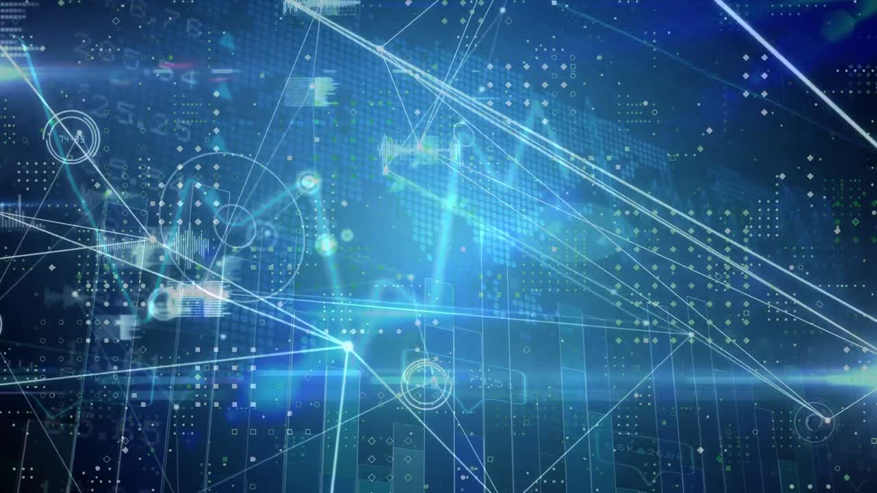 어두운 배경에서 연결 네트워크와 데이터 처리의 애니메이션