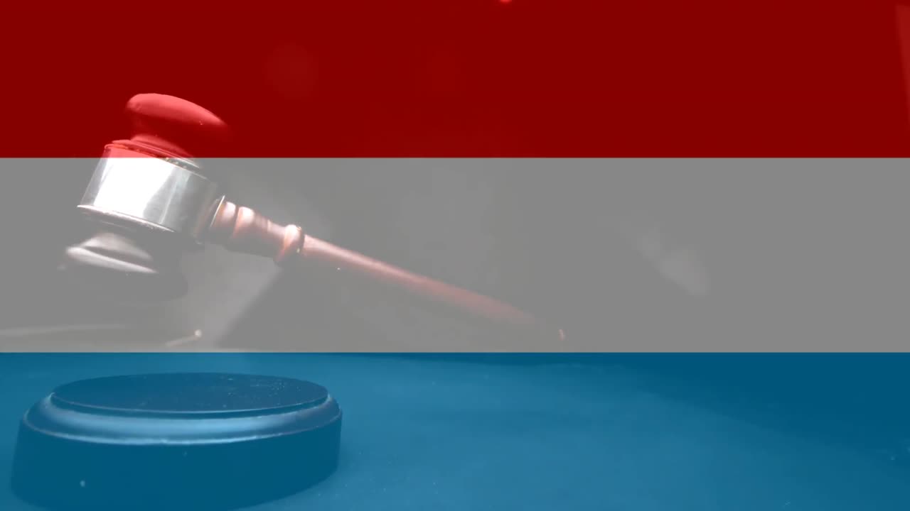 Digitally animation of Luxembourgers Flag and gavel 4k