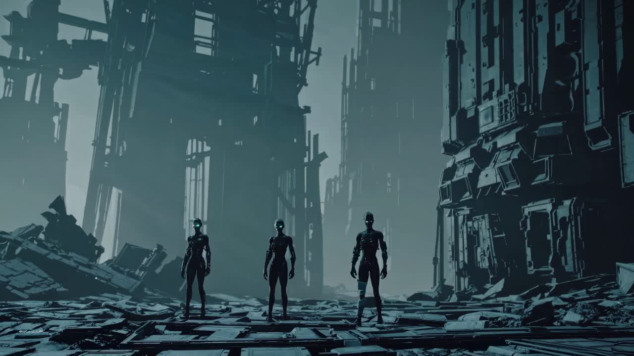 포스트 아포칼립스 사이버 크 도시에서 외계인 인물들