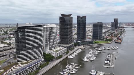 melbourne, australia - docklands development – one of the largest urban renewal projects in victoria - aerial drone shot