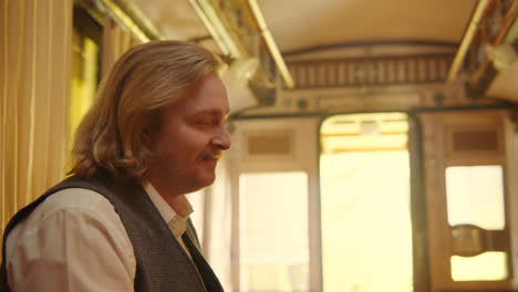 couple in a vintage train car