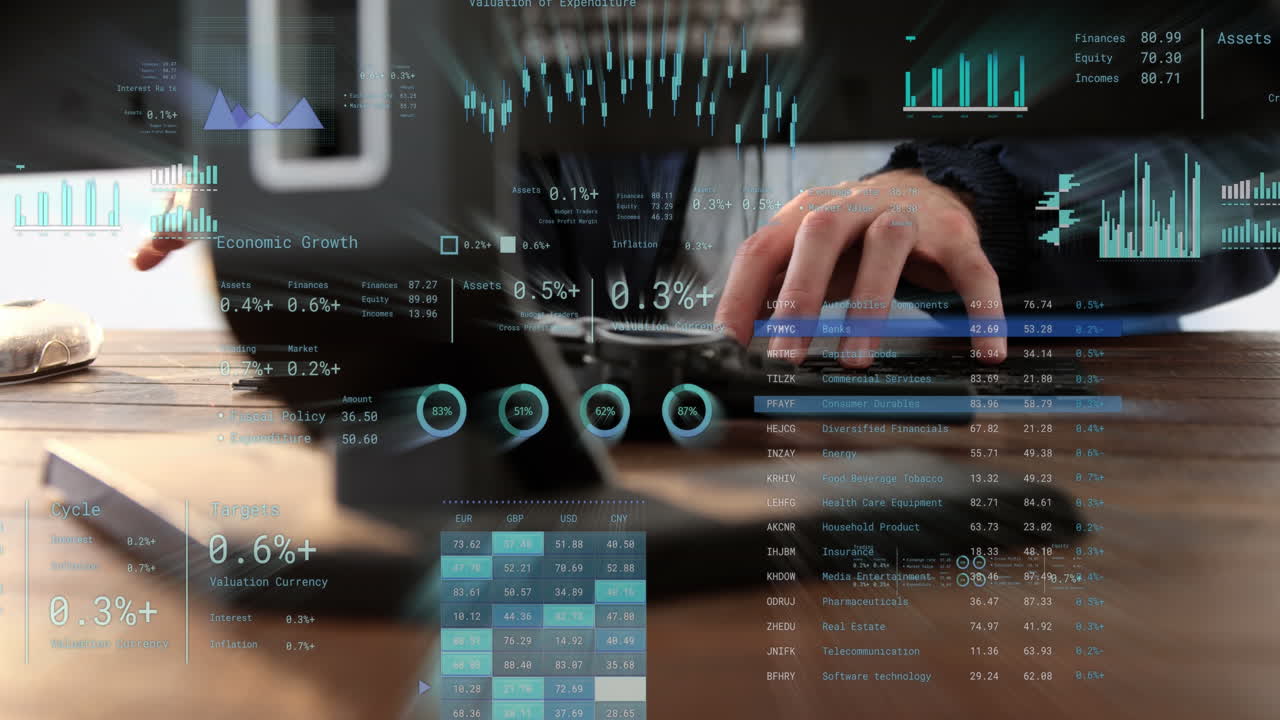 animación de datos financieros sobre el empresario caucásico en el cargo.