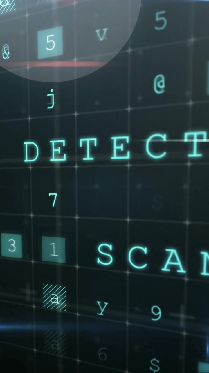 Animation of digital data processing and virus warning text