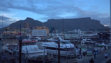 panshot of cape town from the harbor during sunset