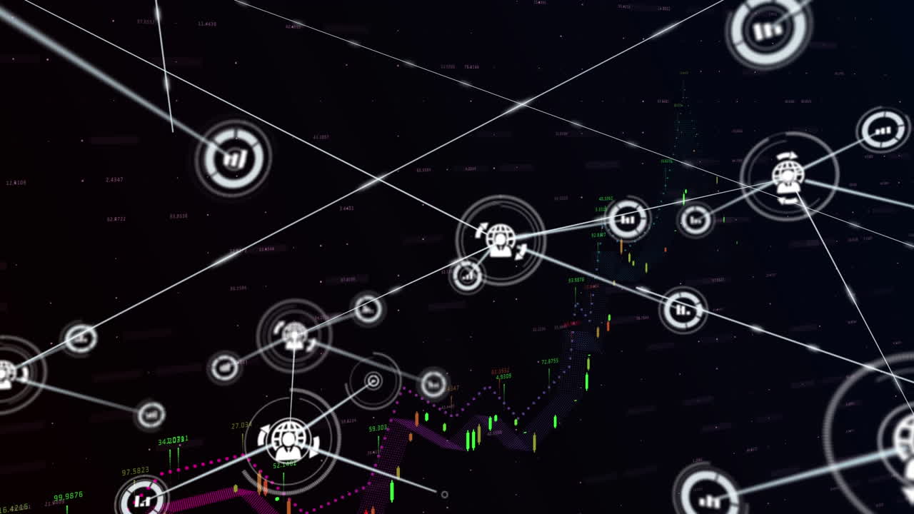 금융 데이터 처리에 대한 연결 아이콘의 네트워크