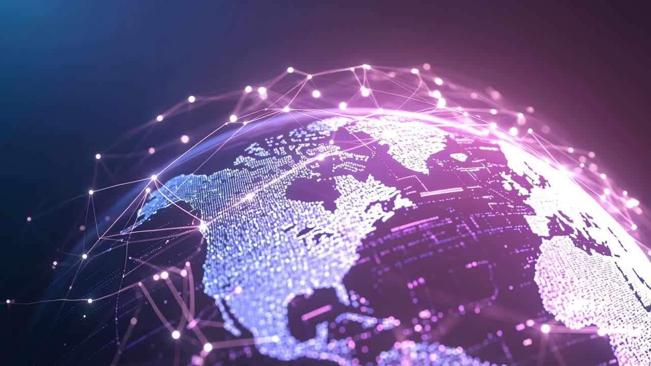 Conceito de vídeo futurista de uma Terra digital brilhante com conexões de rede