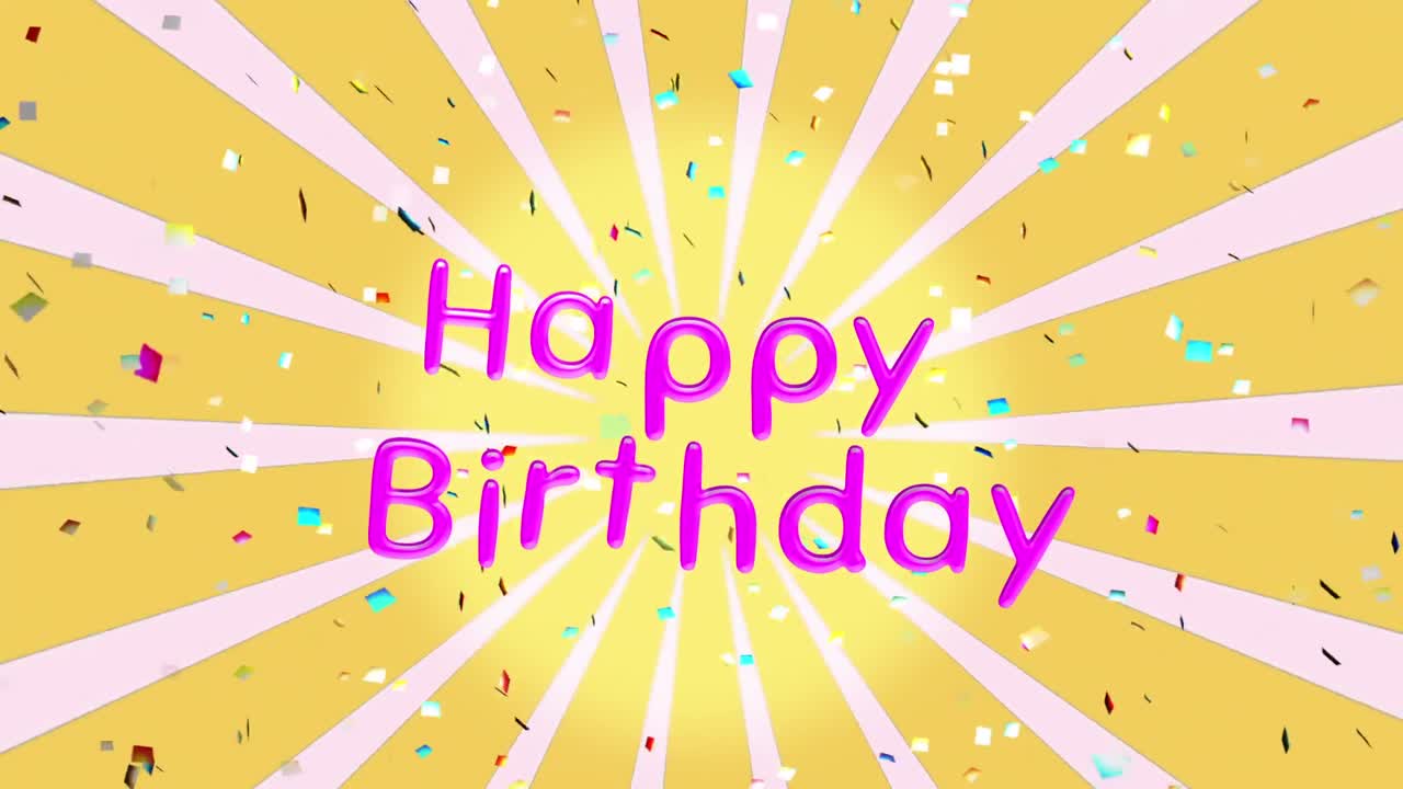 feliz cumpleaños escrito en rayas amarillas y blancas rotativas