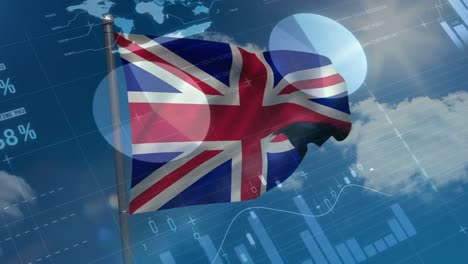 animation of data processing over flag of united kingdom