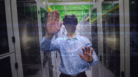 Man using VR headset with spinning globe