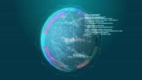 digital globe with data processing animation over world map and network connections