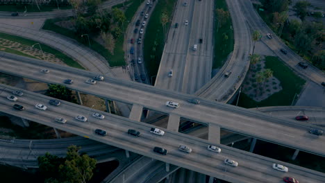 aerial view of a busy multi-level highway interchange