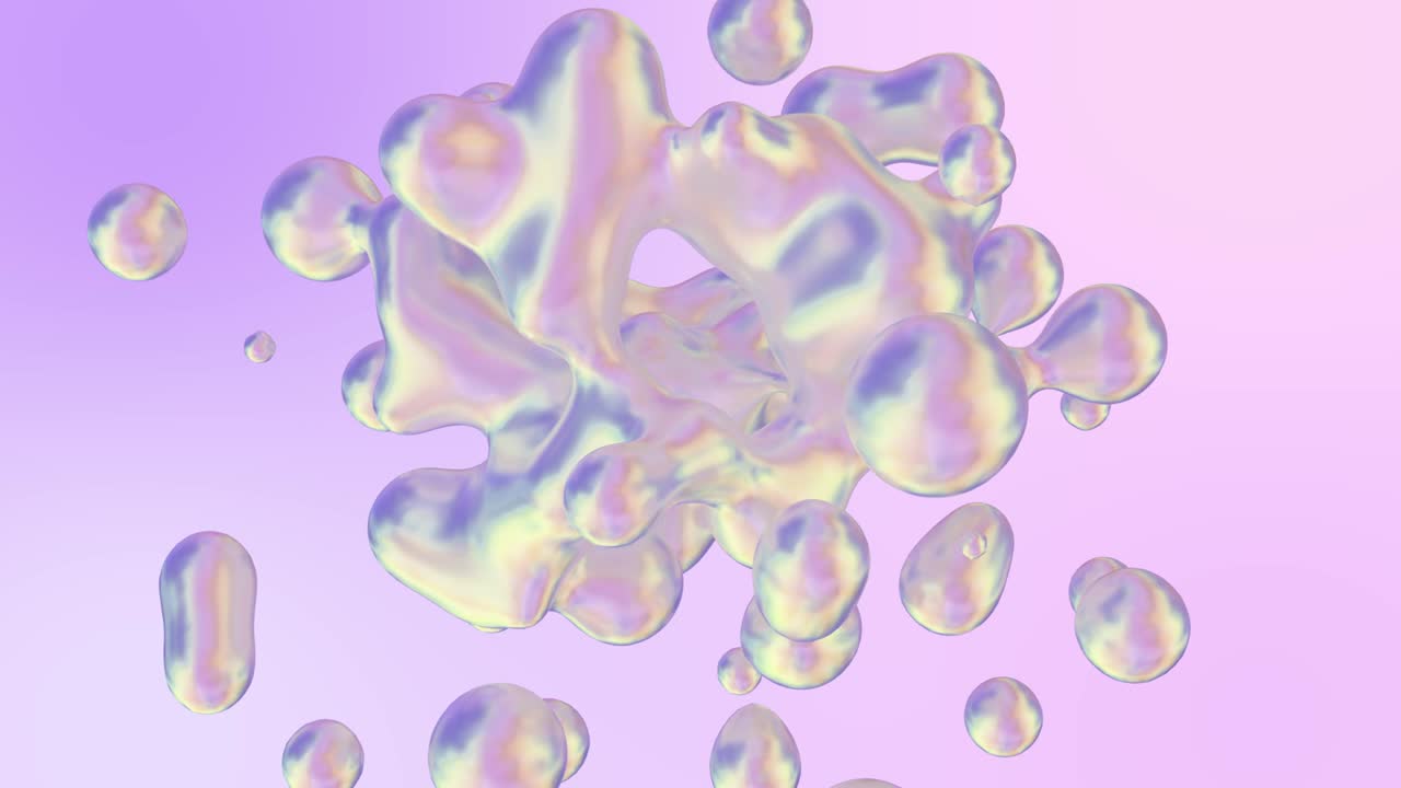 Holographic liquid blobs abstract flowing animation. 4K abstract background loop.