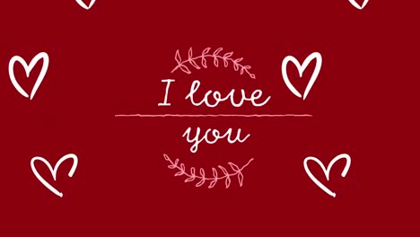 animation of i love you text over hearts