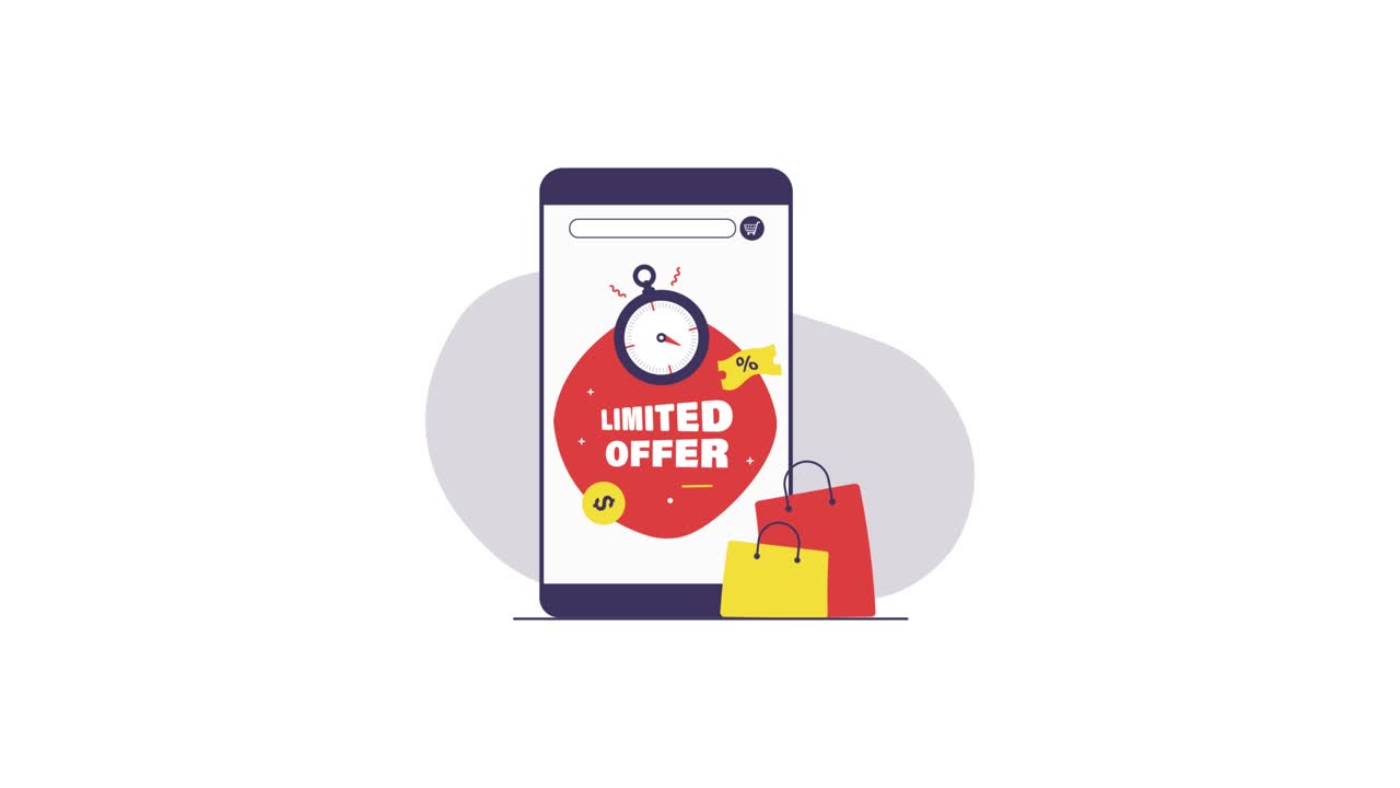 Animated Smartphone Displaying Limited Offer for Online Shopping