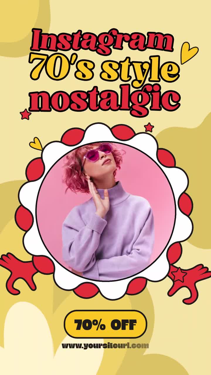 Promozione Instagram in stile nostalgico anni '70 con donna