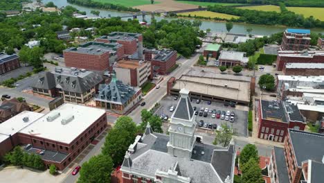 aerial orbit of the courthouse in downtown clarksville tennessee