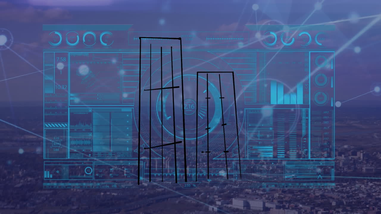 animación del procesamiento de datos sobre el dibujo.