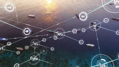 animation of network of connections with icons over landscape