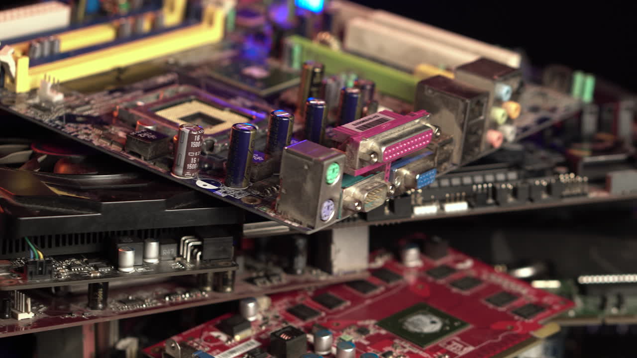 Computer Parts as Electronic Waste, Heap of Motherboards and Graphic Cards