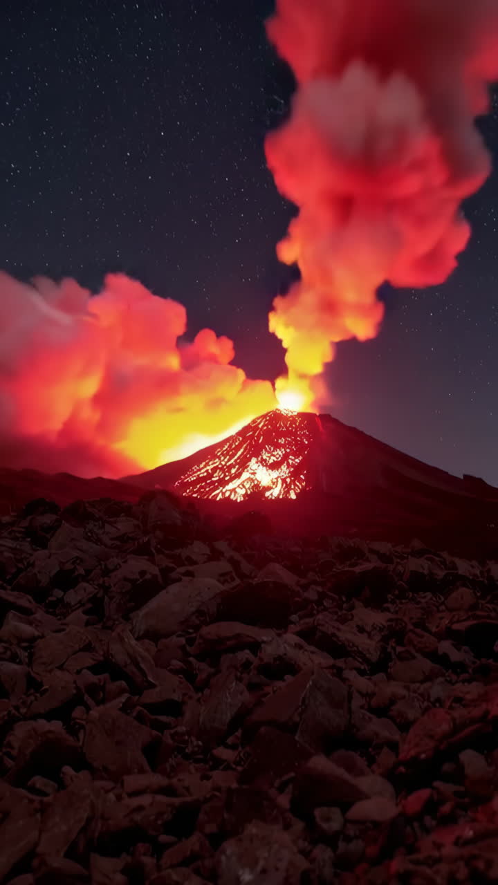 밤에 화산 폭발