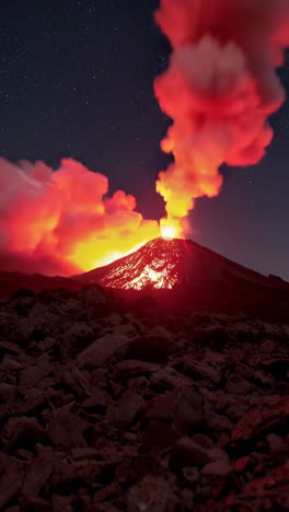 erupción volcánica por la noche