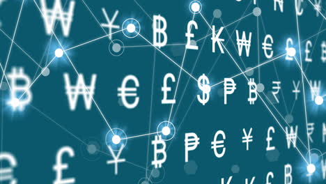 animation of network of connections over currency symbols