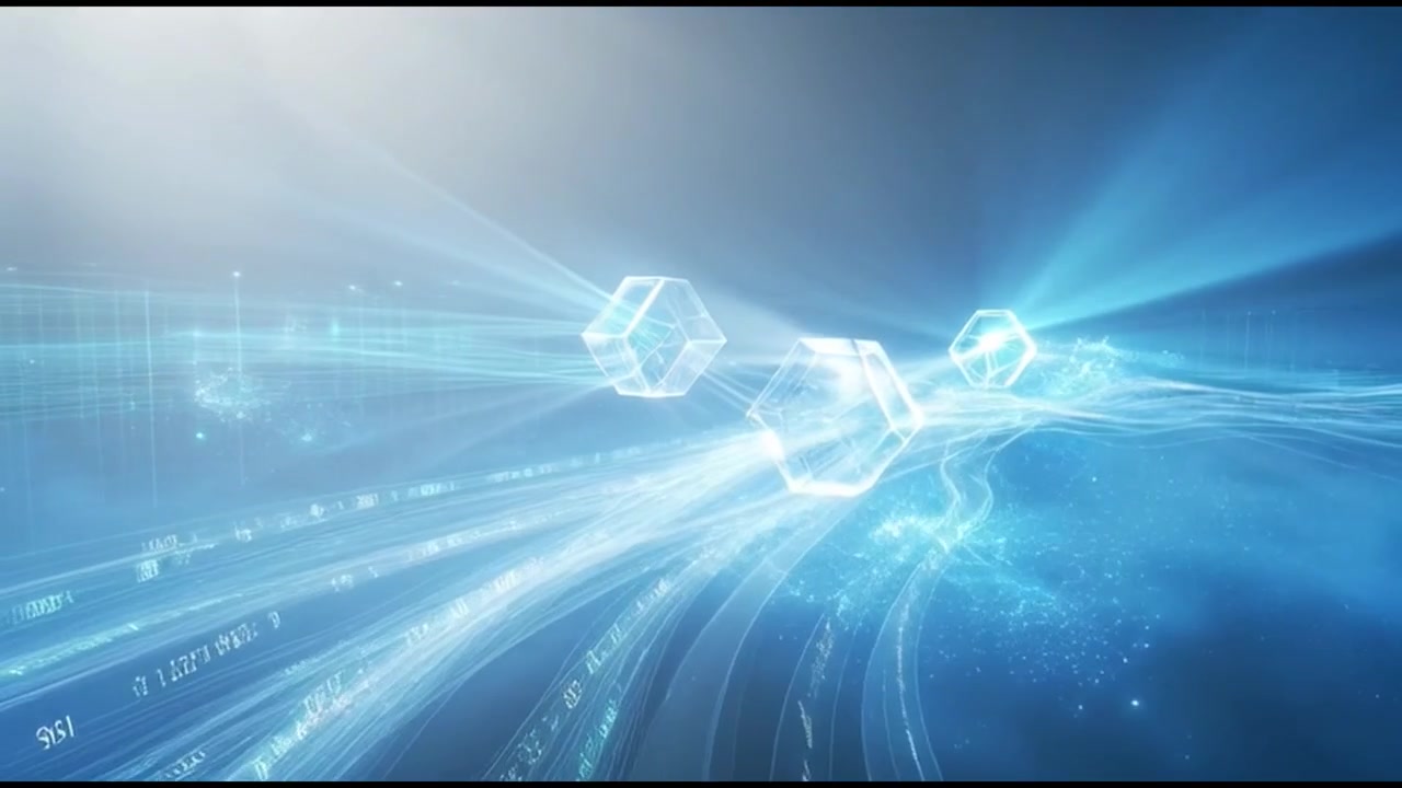 Abstract Digital Data Flow with Glowing Geometric Hexagons