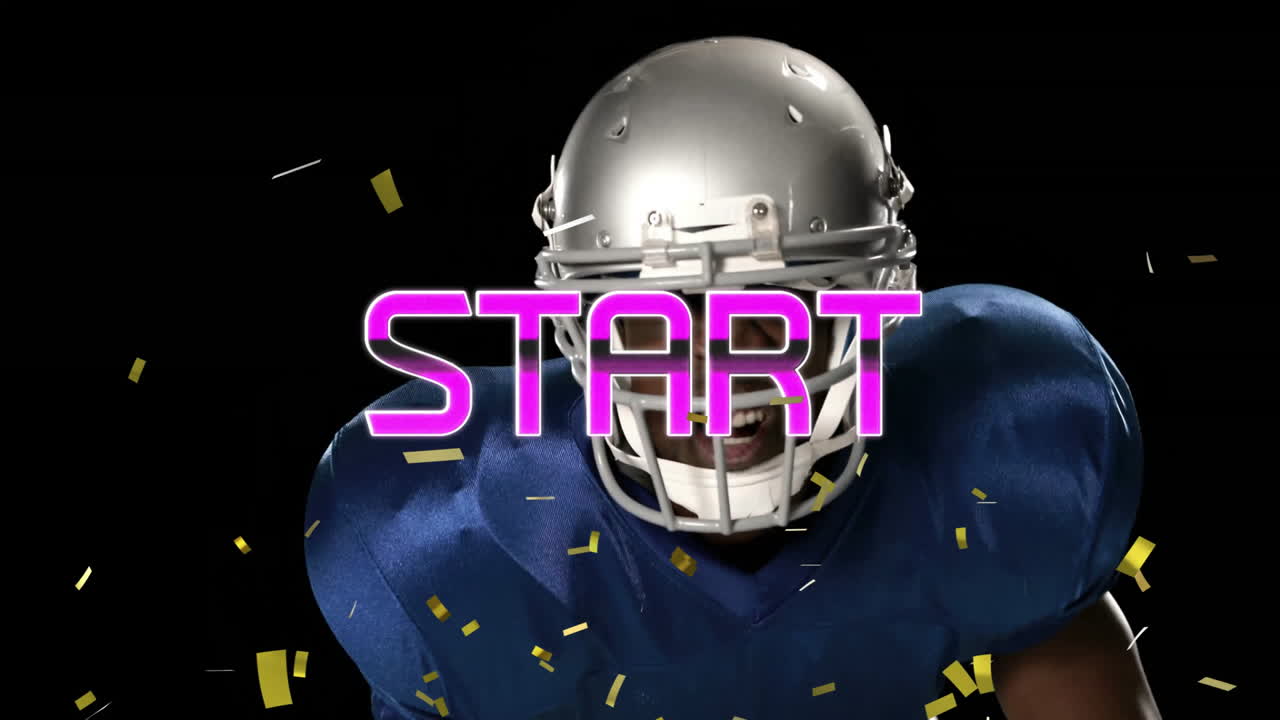 American football player in blue jersey celebrating with confetti and animation