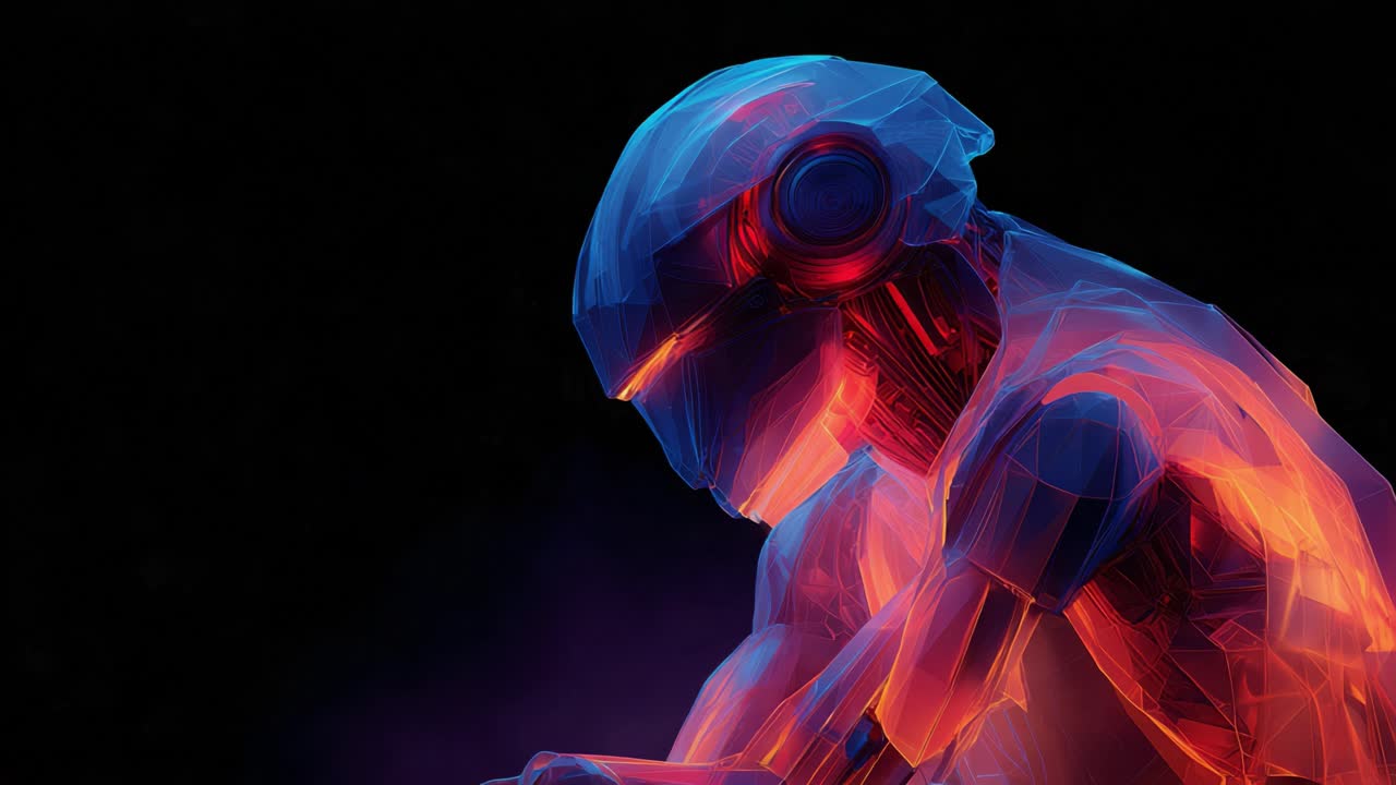 Advanced android engaged in an intense online gaming session, showing deep concentration and focus while competing in a futuristic e sports tournament against other players in a virtual world