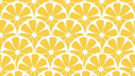 patrón geométrico con naranjas cortadas. fondo y ilustración animados retro. bucle giratorio sin costuras