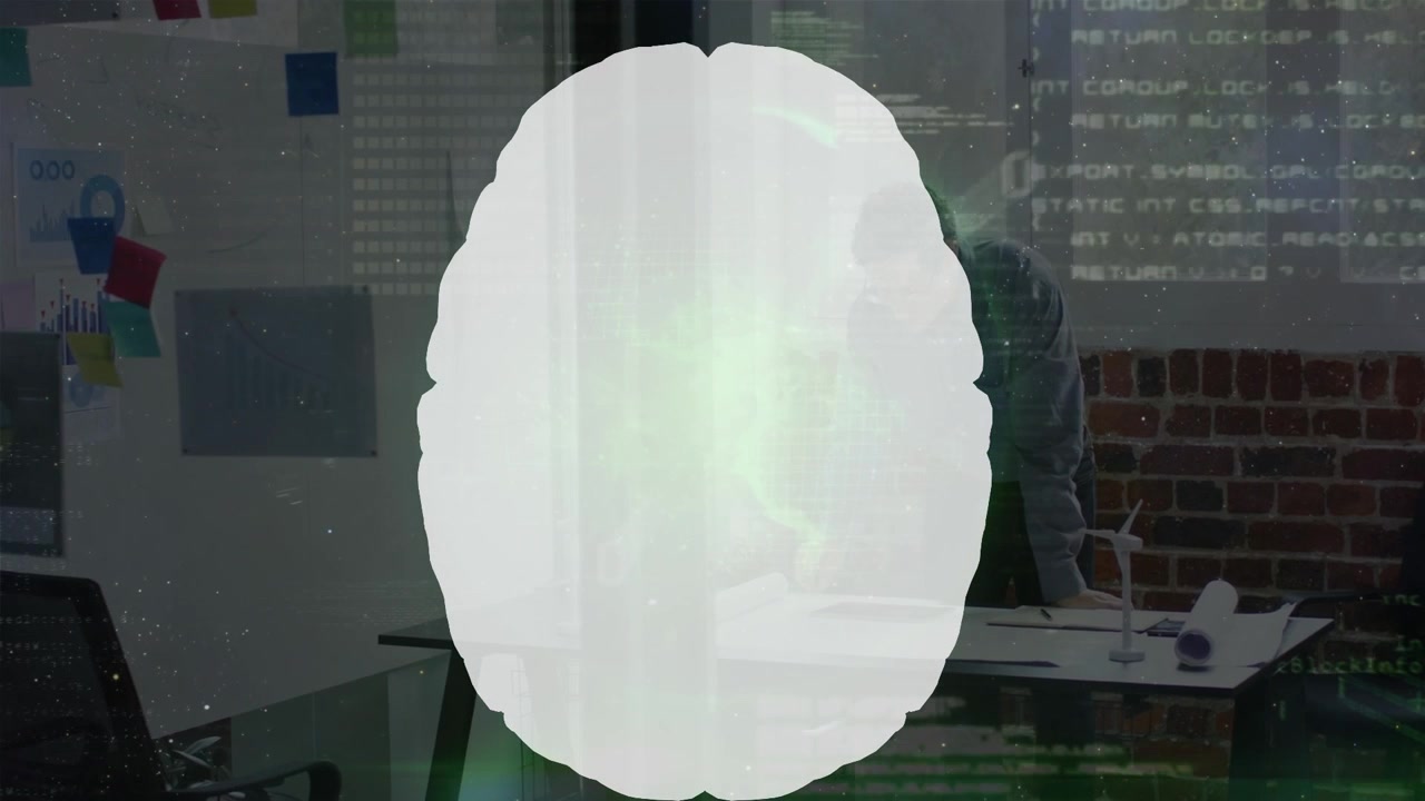 Animation of digital screen with white shape over caucasian man wearing face mask in office