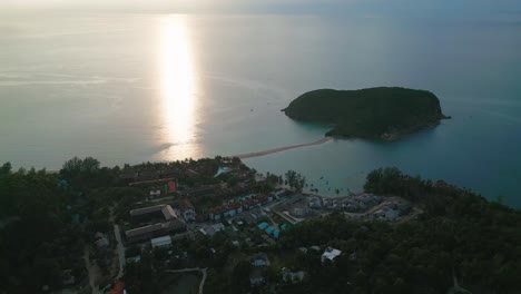 ko pha ngan or koh phangan island in gulf of thailand , koh nang yuan at sunset aerial drone footage